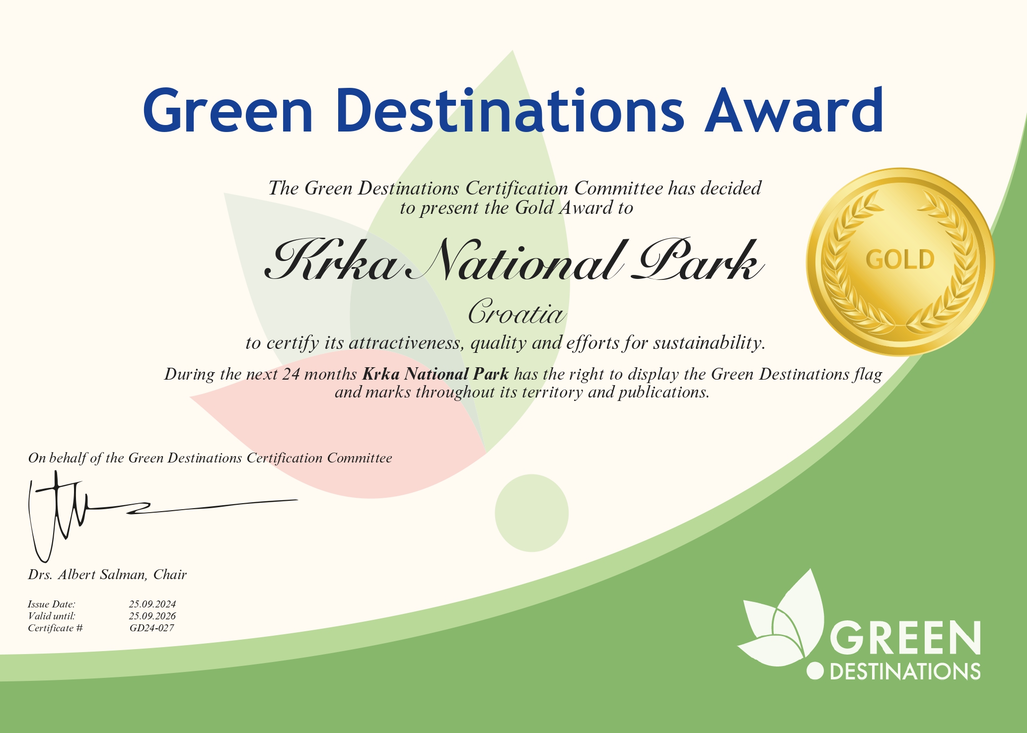 Národní park Krka byl oceněn světově uznávanou cenou Green Destinations Award. 